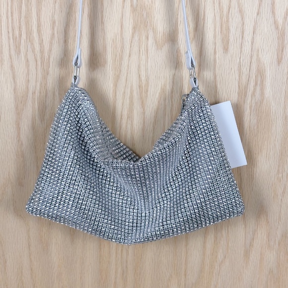 Wild Fable Silver Rhinestone Shoulder Bag – Sparkly Mesh Evening Purse - Picture 2 of 5